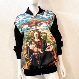 Renaissance Print Fleece Bomber Jacket